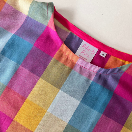 Rainbow Gingham Crop Tee - Kids