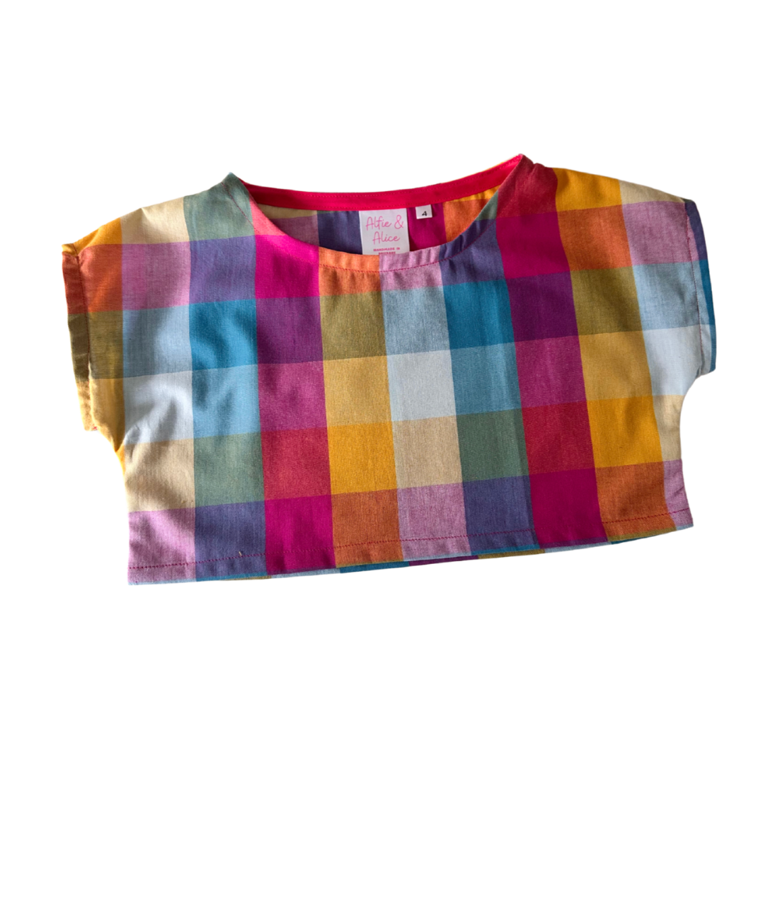 Rainbow Gingham Crop Tee - Kids