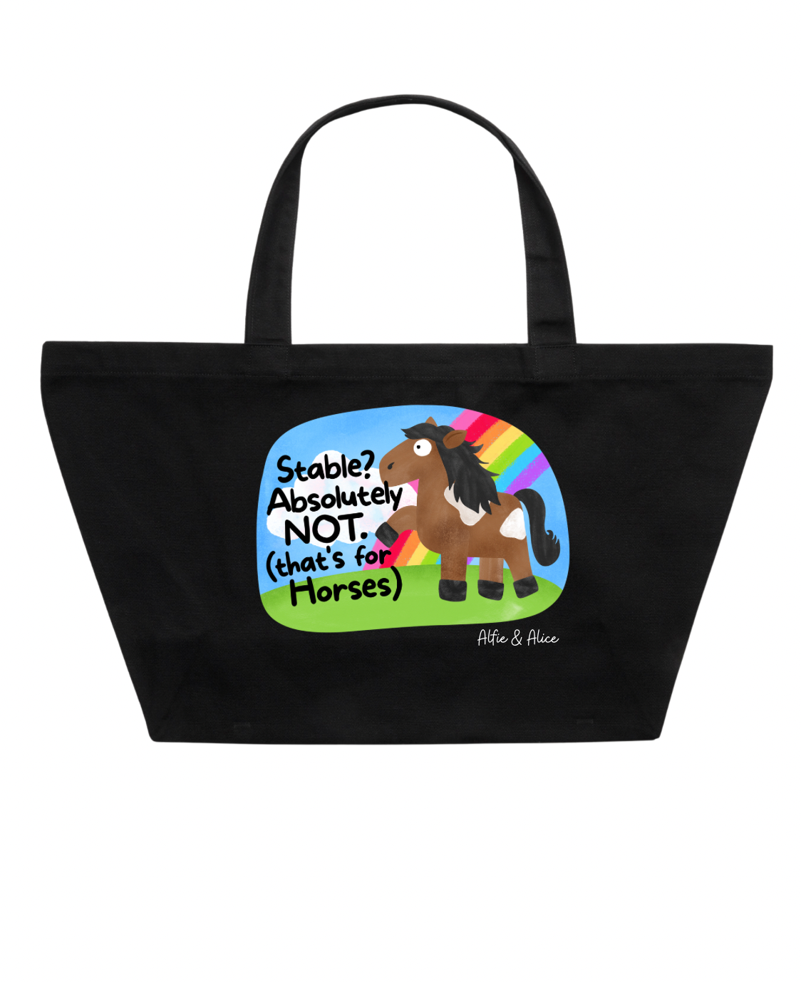 OVERSIZED TOTE BAG - BLACK - STABLE? ABSOLUTELY NOT.