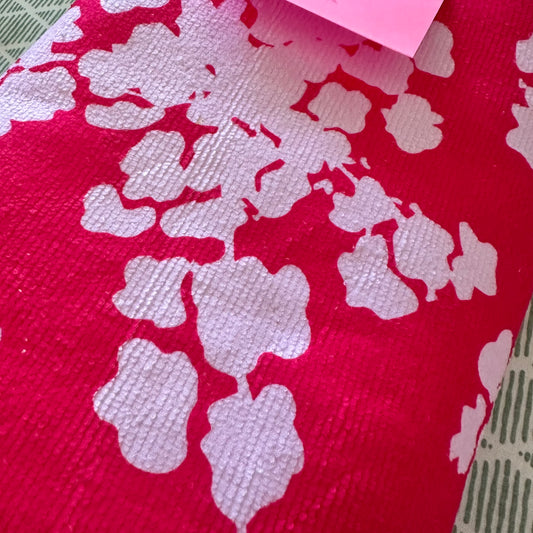 REMNANT FABRIC Poly Towelling- red/pink blossom