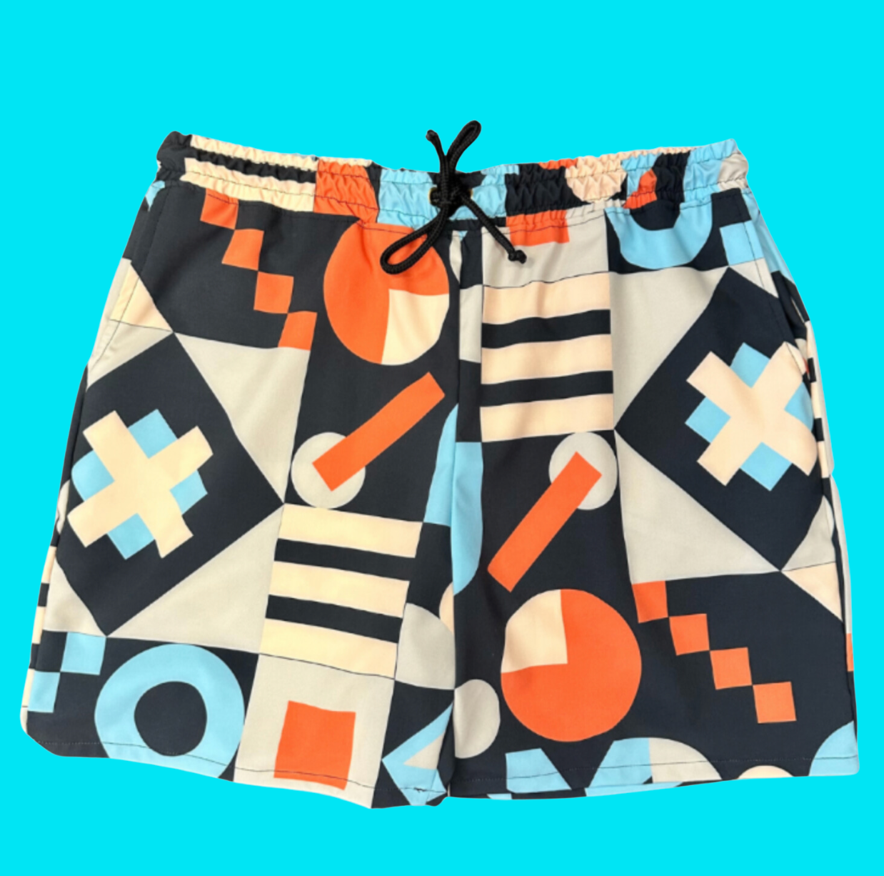 Mens Board Shorts - GEO Tan & Sky