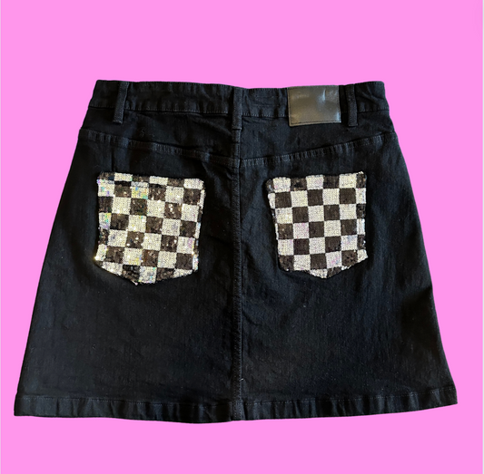 Sparkly Pockets Black Denim Skirt - Ladies