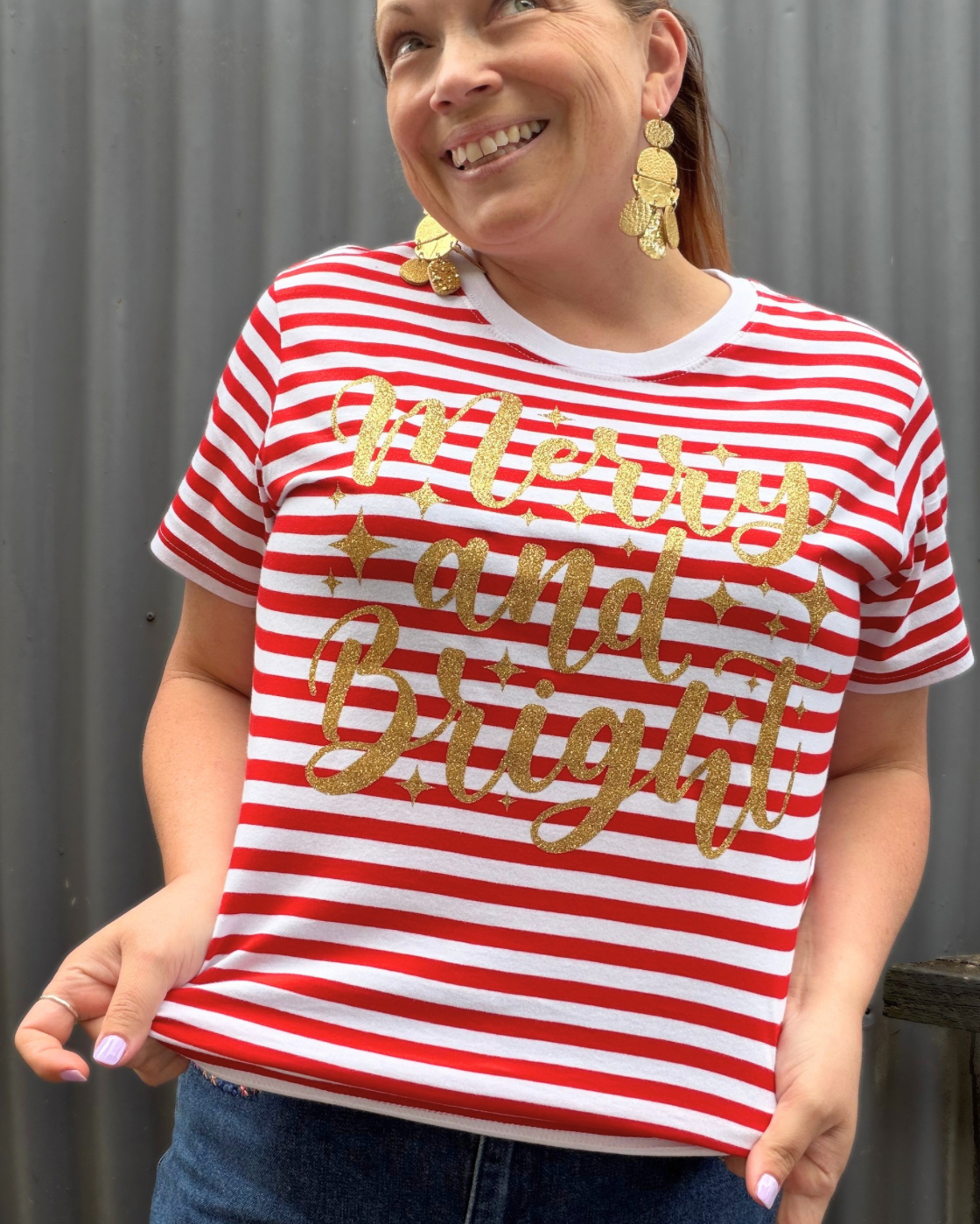 Merry & Bright Tee | Glitter & Stripe LIMITED EDITION Ladies Tee