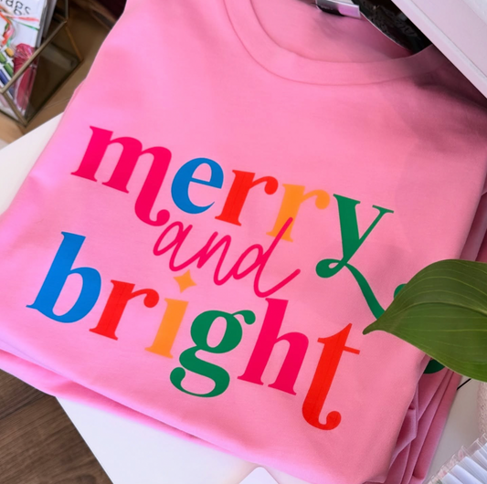Merry and Bright Tee | Pink & Rainbow Tee