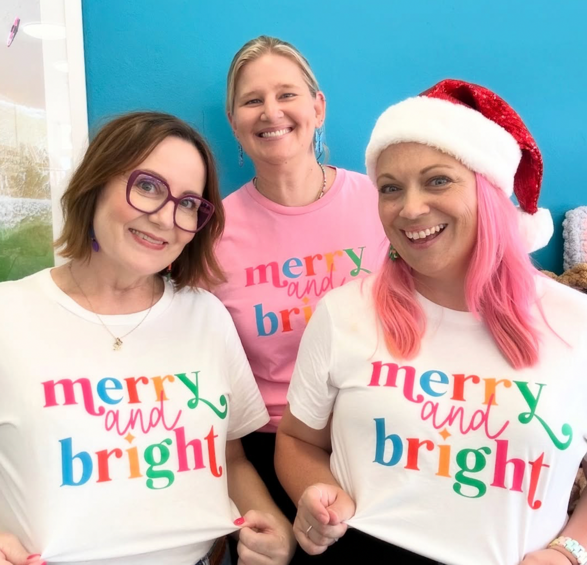 Merry and Bright Tee | Pink & Rainbow Tee