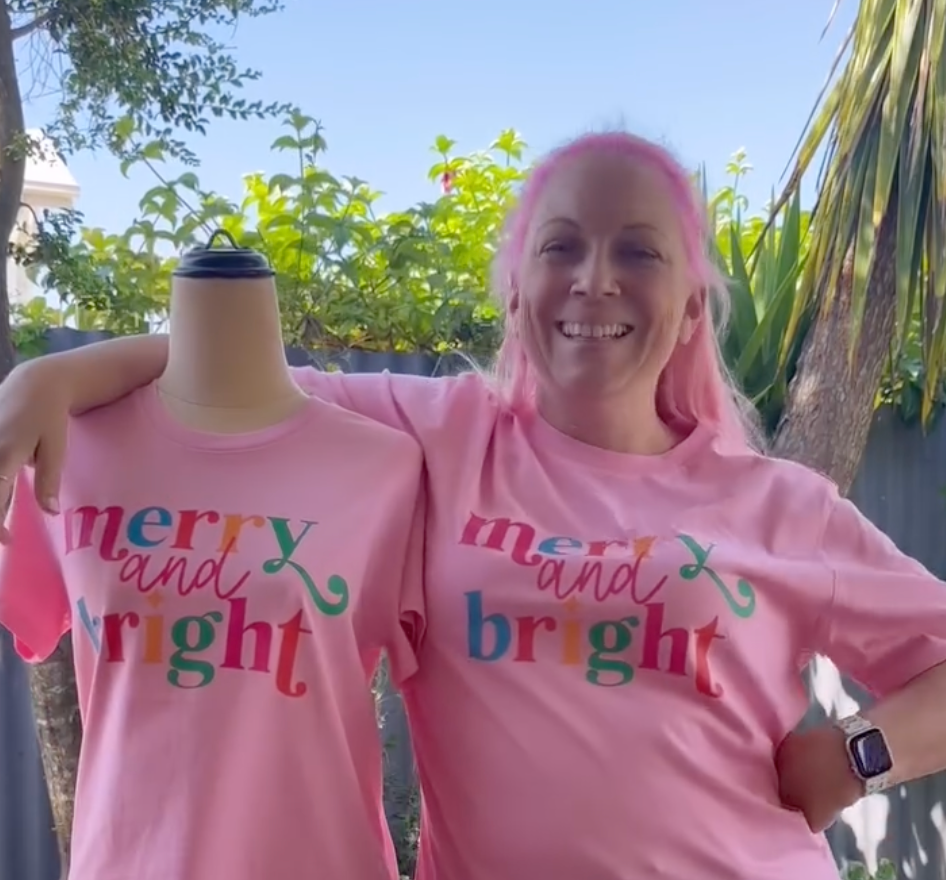 Merry and Bright Tee | Pink & Rainbow Tee
