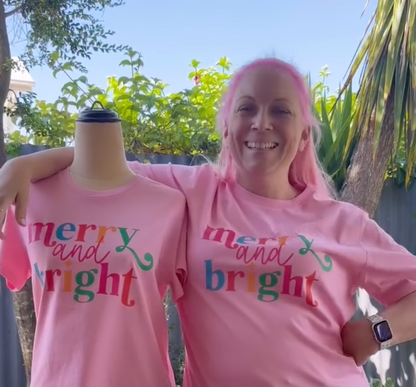 Merry and Bright Tee | Pink & Rainbow Tee